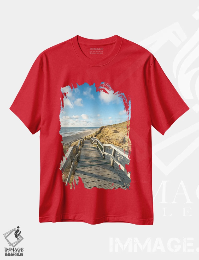 تیشرت قرمز طرح دار North Sea Coast, Kampen, Sylt, Schleswig-Holstein, Germany,مسیر پیاده روی به سوی ساحل، سواحل دریای شمال، کامپن، زولت، اشلسویگ-هولشتاین، آلمان اثر یان بکه