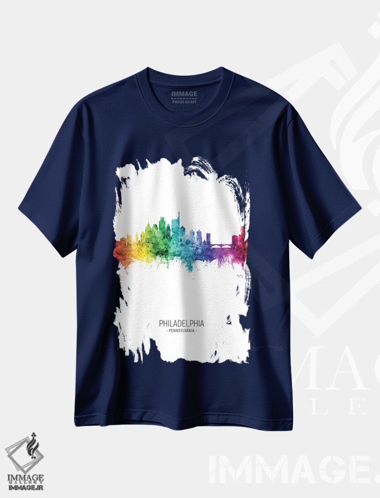 تیشرت سرمه ای طرح رنگین کمانی ,خط افق قدی فیلادلفیا رنگین کمانی اثر مایکل تامپست