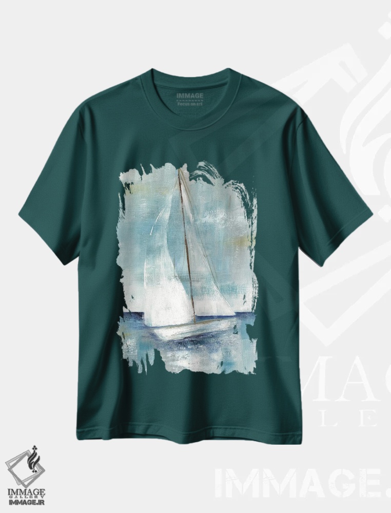 تیشرت سبز طرح طبیعت ,بیا قایقرانی کنیم دو اثر نان