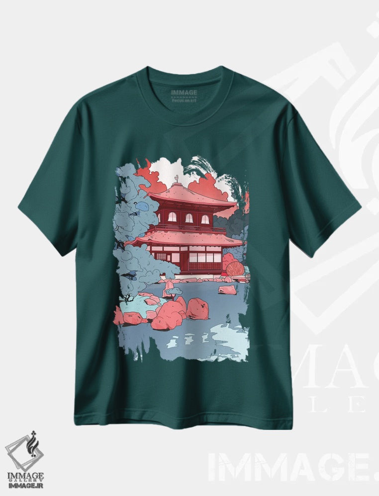 تیشرت سبز طرح دار Japan,معبد گینکاکوجی، ژاپن اثر لوسی میشل