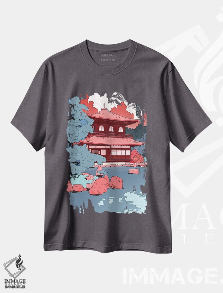 تیشرت طوسی طرح دار Japan,معبد گینکاکوجی، ژاپن اثر لوسی میشل