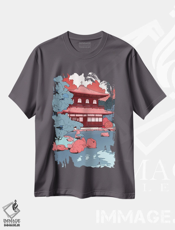 تیشرت طوسی طرح دار Japan,معبد گینکاکوجی، ژاپن اثر لوسی میشل