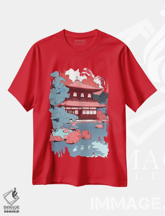 تیشرت قرمز طرح دار Japan,معبد گینکاکوجی، ژاپن اثر لوسی میشل