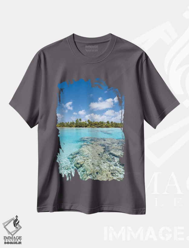 تیشرت طوسی طرح دار Fakarava Atoll, French Polynesia,تالاب آبی، آتول فاکاراوا، پلی نزی فرانسه اثر یان بکه