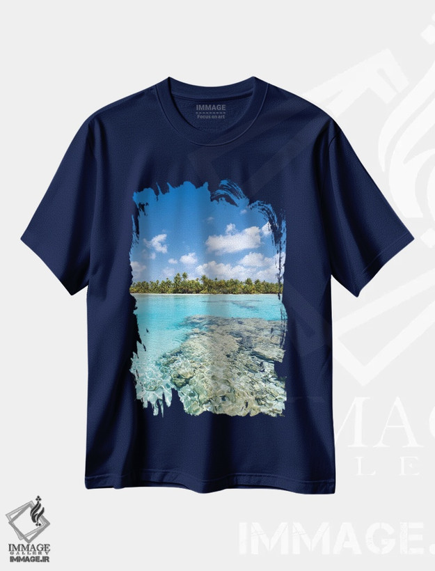 تیشرت سرمه ای طرح دار Fakarava Atoll, French Polynesia,تالاب آبی، آتول فاکاراوا، پلی نزی فرانسه اثر یان بکه