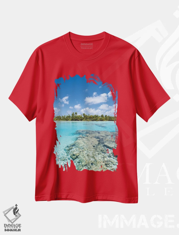 تیشرت قرمز طرح دار Fakarava Atoll, French Polynesia,تالاب آبی، آتول فاکاراوا، پلی نزی فرانسه اثر یان بکه