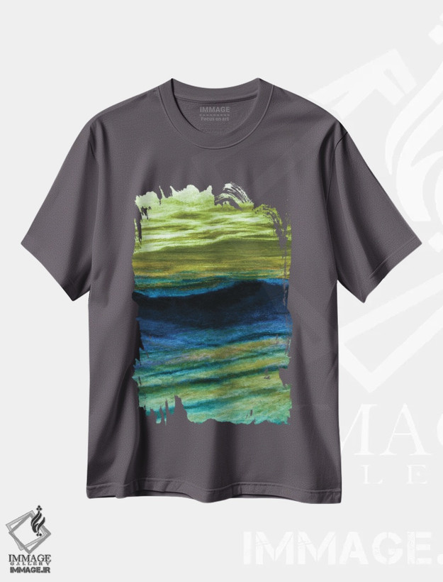تیشرت طوسی طرح دار Colorful Ocean Waves Abstract,بازتاب ها معکوس، امواج اقیانوسی انتزاعی رنگارنگ اثر جولیا دی سانو