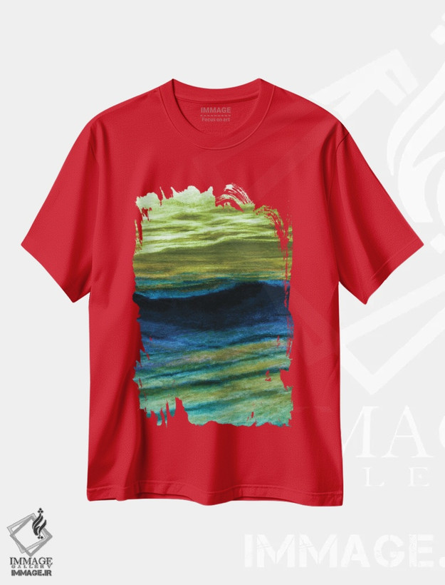 تیشرت قرمز طرح دار Colorful Ocean Waves Abstract,بازتاب ها معکوس، امواج اقیانوسی انتزاعی رنگارنگ اثر جولیا دی سانو