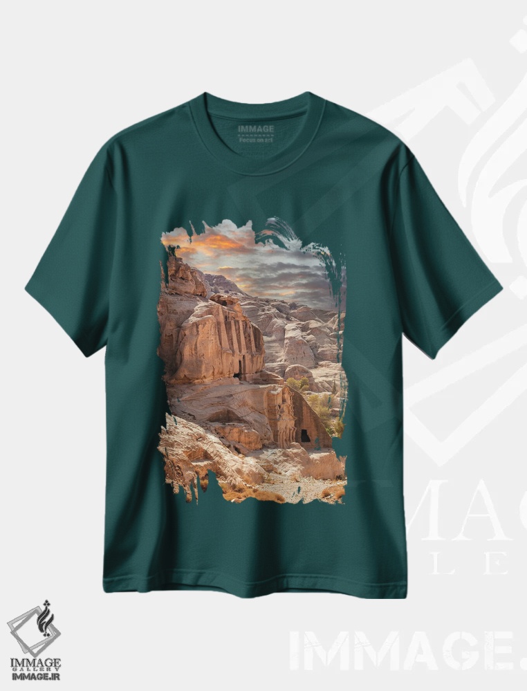 تیشرت سبز طرح دار Jordan,غروب آفتاب در شهر گمشده پترا، اردن اثر جین ریکس