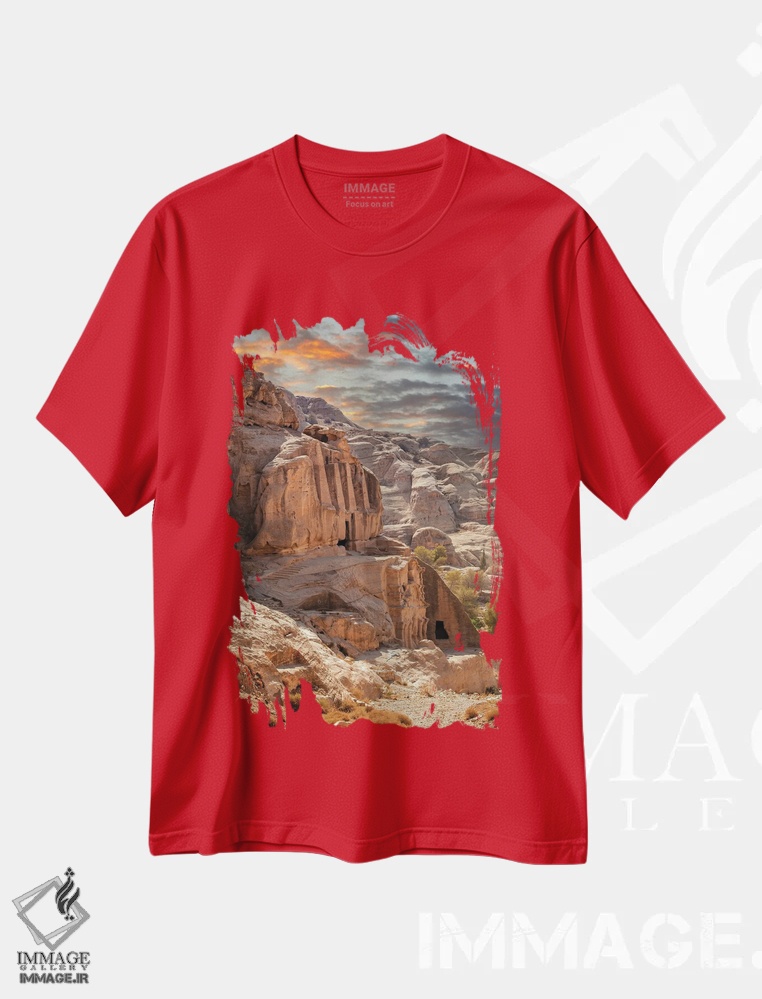 تیشرت قرمز طرح دار Jordan,غروب آفتاب در شهر گمشده پترا، اردن اثر جین ریکس