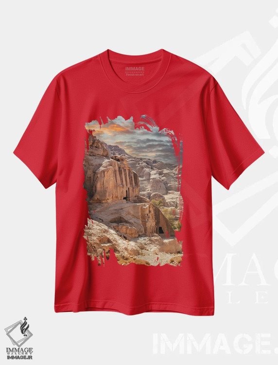تیشرت قرمز طرح دار Jordan,غروب آفتاب در شهر گمشده پترا، اردن اثر جین ریکس