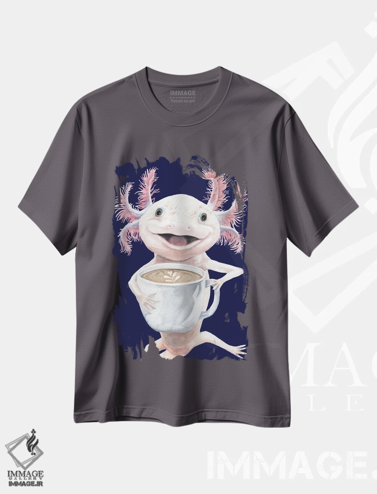 تیشرت طوسی طرح دار Axolotl Coffee,آکسولاتِه، قهوه آکسولوتل اثر هالی سیمنتال