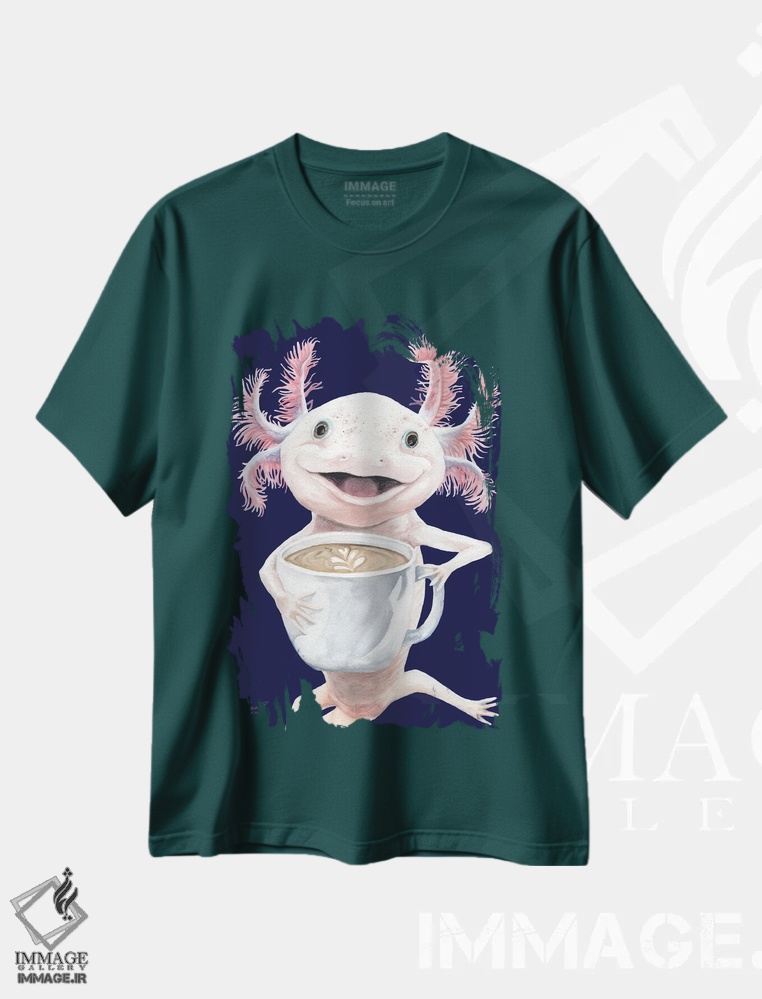 تیشرت سبز طرح دار Axolotl Coffee,آکسولاتِه، قهوه آکسولوتل اثر هالی سیمنتال