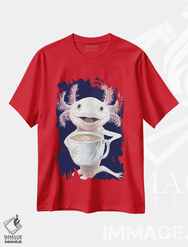 تیشرت قرمز طرح دار Axolotl Coffee,آکسولاتِه، قهوه آکسولوتل اثر هالی سیمنتال