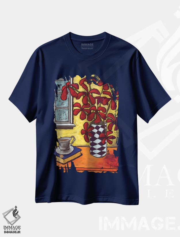تیشرت سرمه ای طرح دار گل ها اثر دیویدای هینْدز