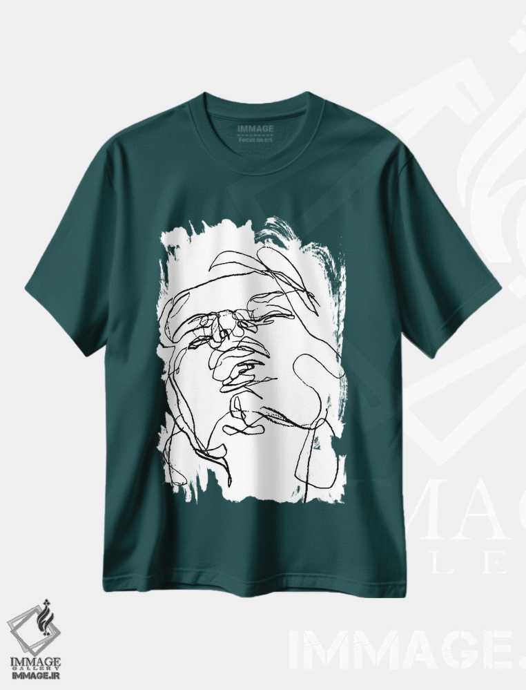 تیشرت سبز طرح دار زن با چهره سیاه و سفید اثر آرت میرانو