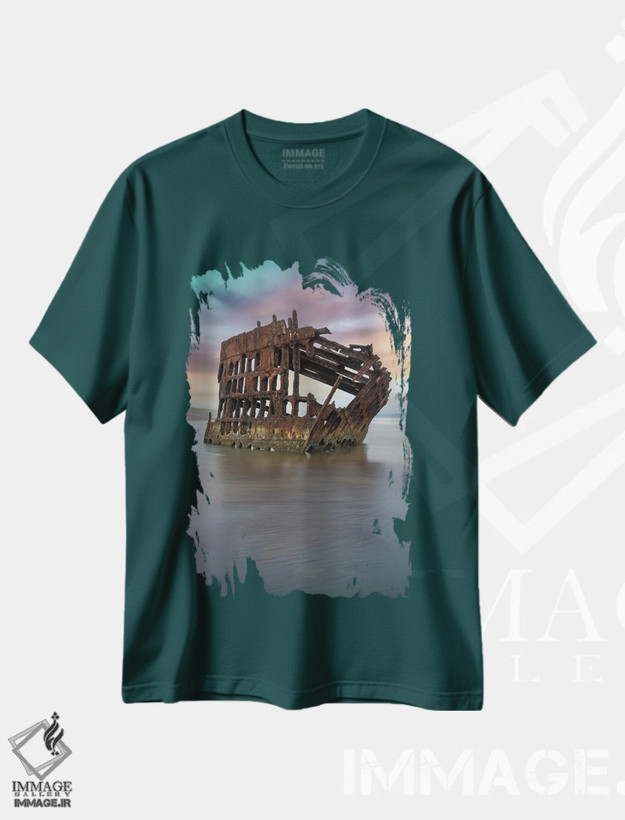 تیشرت سبز طرح طبیعت ,لاشه کشتی رنگین کمانی اثر لوئیس راث