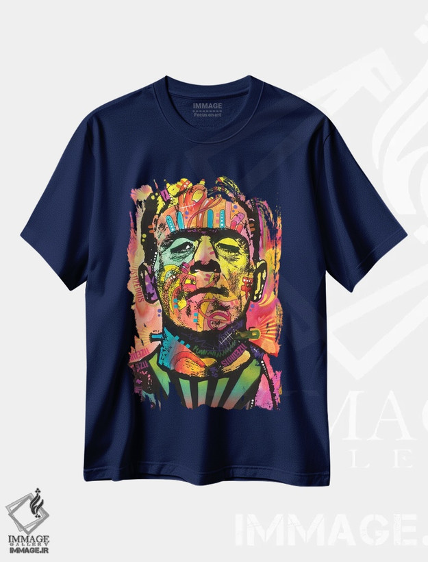 تیشرت سرمه ای طرح دار فرانکشتاین اثر دین روسو