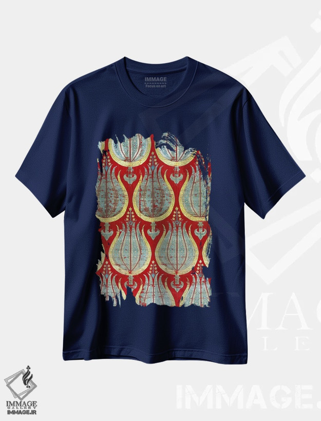 تیشرت سرمه ای طرح دار Silk & Silver Lamella Textile,لاله های عثمانی، منسوج ابریشمی و نقره ای اثر هنرمند ناشناس