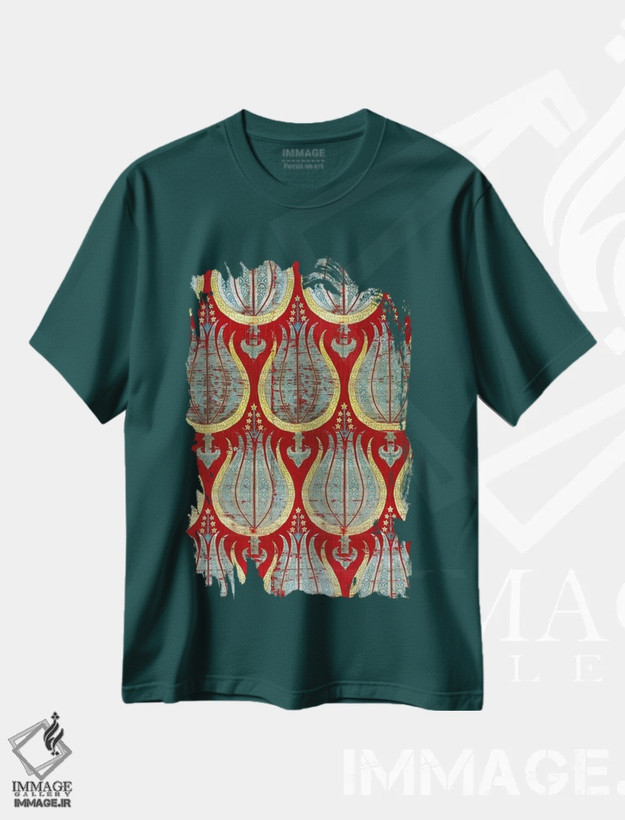 تیشرت سبز طرح دار Silk & Silver Lamella Textile,لاله های عثمانی، منسوج ابریشمی و نقره ای اثر هنرمند ناشناس