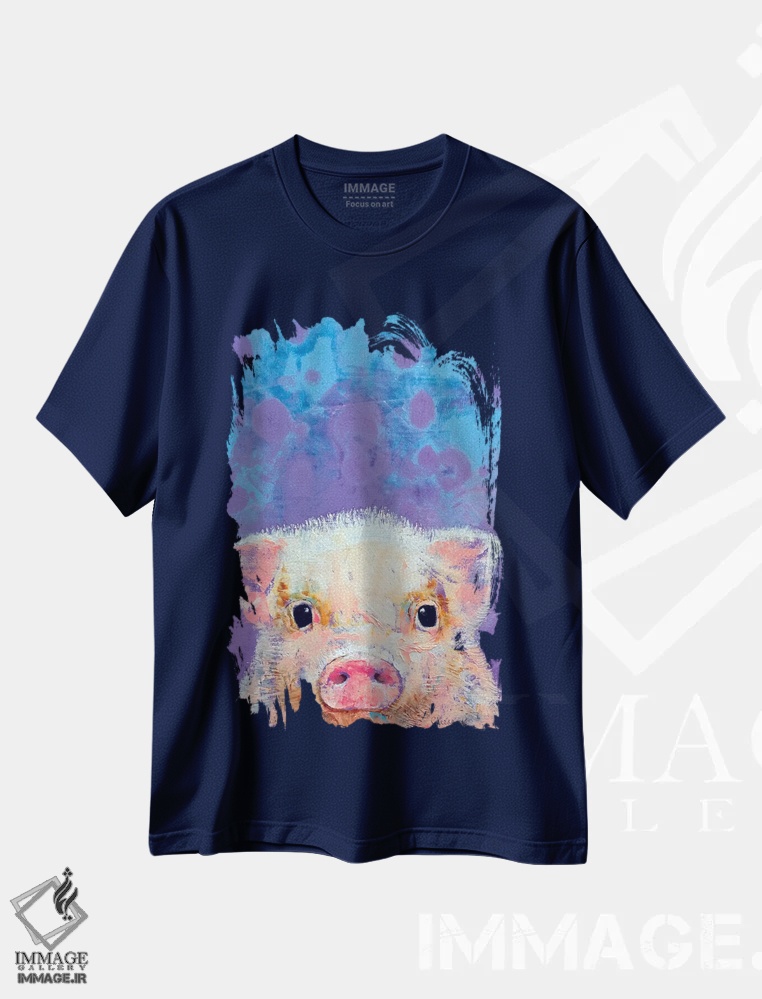 تیشرت سرمه ای طرح حیوانات ,توله خوک اثر مایکل کریس