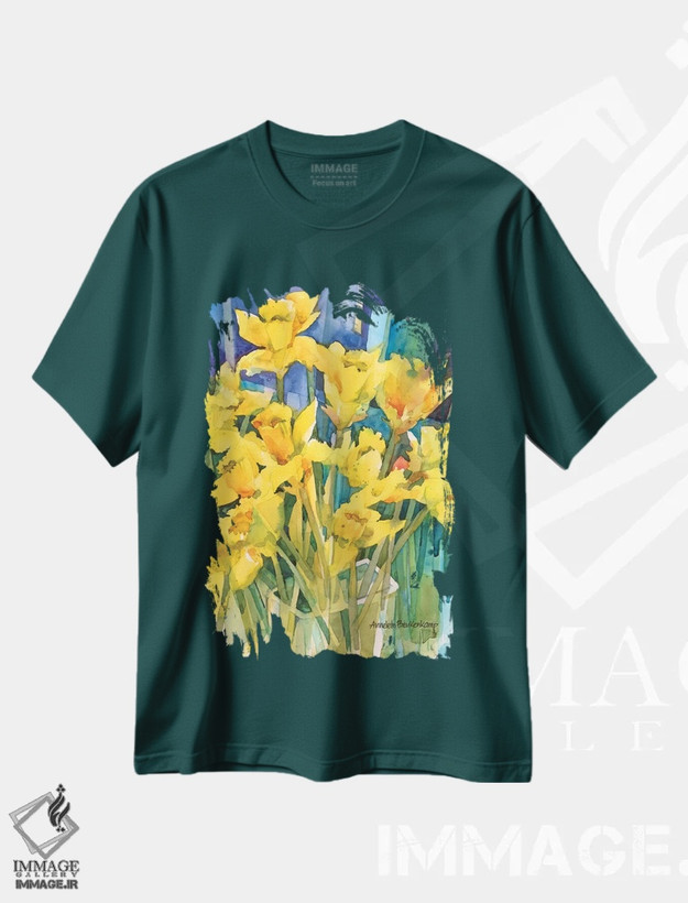 تیشرت سبز طرح دار شادی نرگس اثر آنلاین بوکنکمپ
