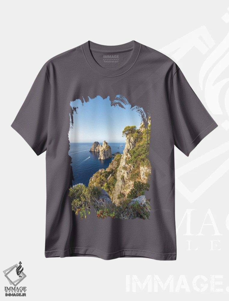 تیشرت طوسی طرح دار Capri Island, Italy,صخره های فاراگلیونی، جزیره کاپری، ایتالیا اثر یان بکه