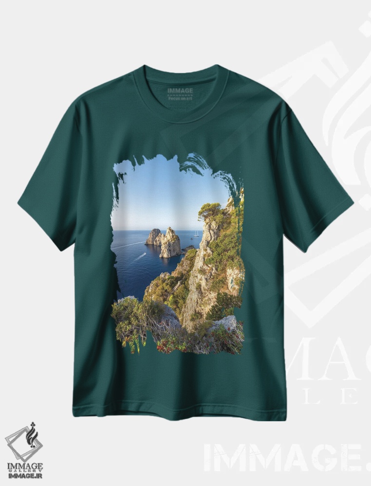 تیشرت سبز طرح دار Capri Island, Italy,صخره های فاراگلیونی، جزیره کاپری، ایتالیا اثر یان بکه