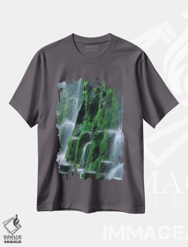 تیشرت طوسی طرح دار Oregon, Three Sisters Wilderness. Close-up of Proxy Falls.,ایالات متحده، اورگن، منطقه حفاظت شده تری سیسترز. نمای نزدیک آبشار پراکسی. اثر جینز گالری