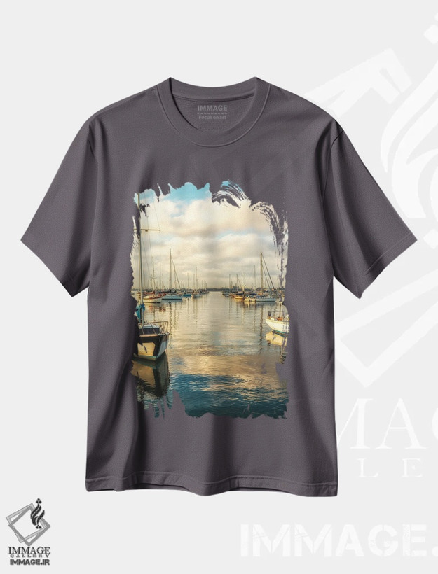 تیشرت طوسی طرح دار San Diego Harbor,صبح با رنگ مسی، بندر سن دیگو اثر جوزف اس. جیاکالونه
