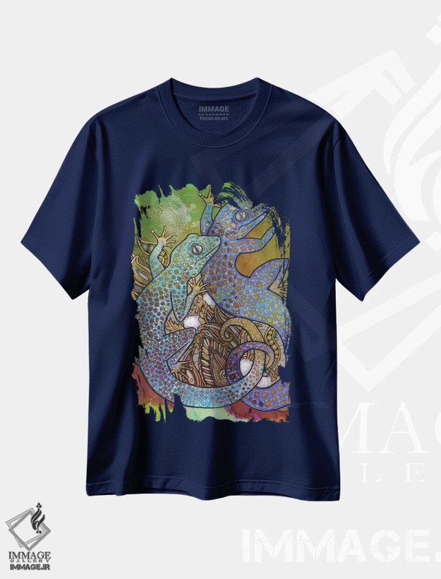 تیشرت سرمه ای طرح حیوانات ,گکوهای آبی اثر لینت شلی