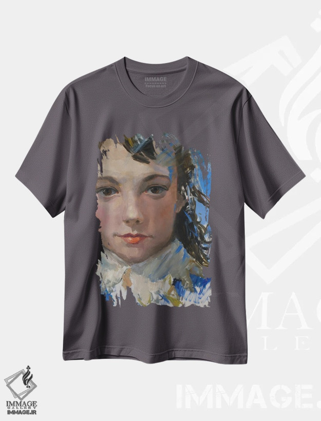 تیشرت طوسی طرح دار The Old Masters Conceptualization,پسر با لباس آبی، بازآفرینی بزرگان کلاسیک اثر کنتس آرت