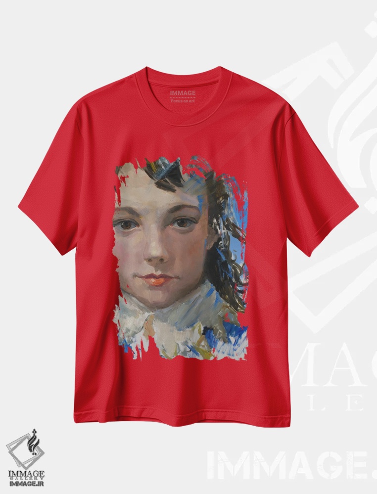 تیشرت قرمز طرح دار The Old Masters Conceptualization,پسر با لباس آبی، بازآفرینی بزرگان کلاسیک اثر کنتس آرت