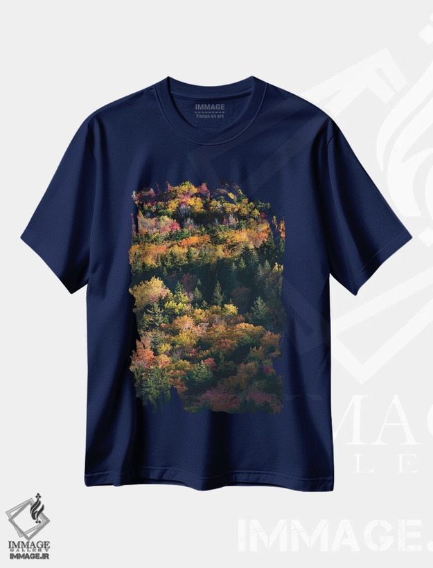 تیشرت سرمه ای طرح دار Maine. Autumn foliage viewed from atop The Bubbles near Jordan Pond, Acadia National Park.,ایالات متحده، مین. چشم انداز برگ های پاییزی از بالای تپه های بابلز در نزدیکی برکه جردن، پارک ملی آکادیا اثر جودیت زیمرمن