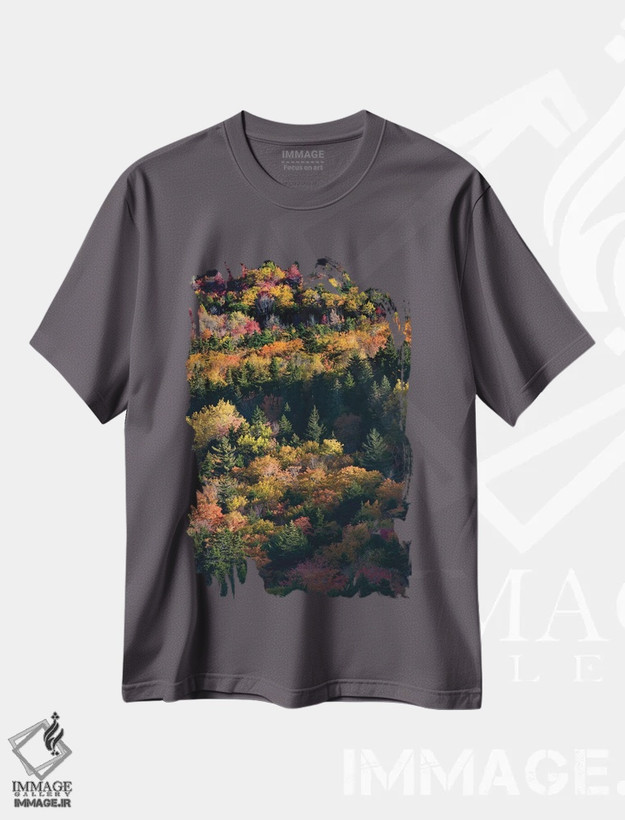 تیشرت طوسی طرح دار Maine. Autumn foliage viewed from atop The Bubbles near Jordan Pond, Acadia National Park.,ایالات متحده، مین. چشم انداز برگ های پاییزی از بالای تپه های بابلز در نزدیکی برکه جردن، پارک ملی آکادیا اثر جودیت زیمرمن