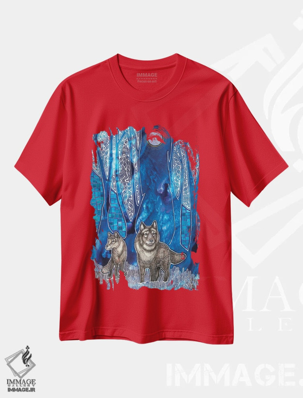 تیشرت قرمز طرح گرافیکی ,جنگل بی قرار اثر لینت شلی