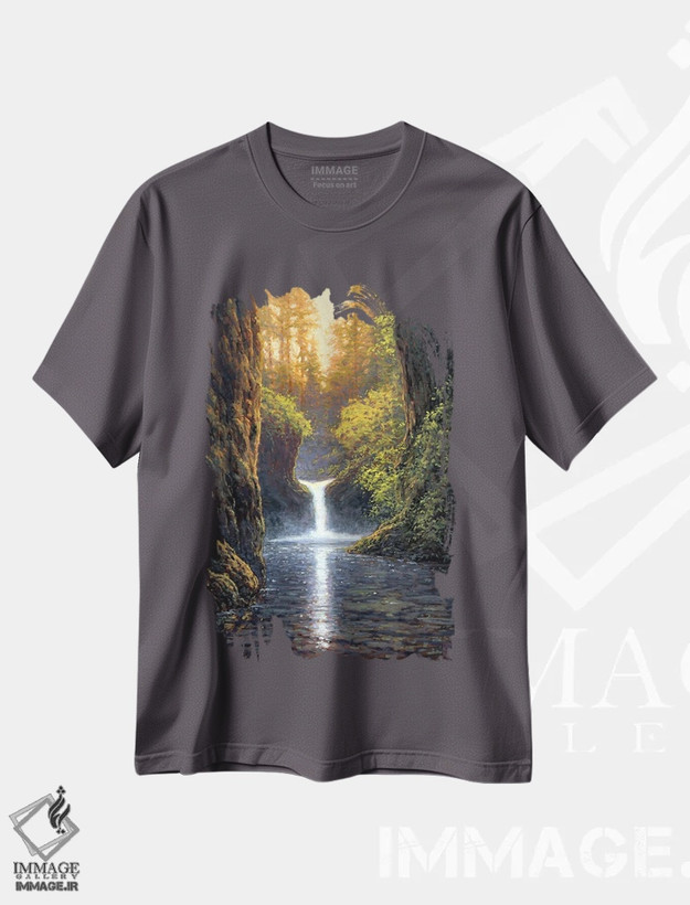 تیشرت طوسی طرح طبیعت آبی ,آبشار پانچ باول اثر مایکل اورویک