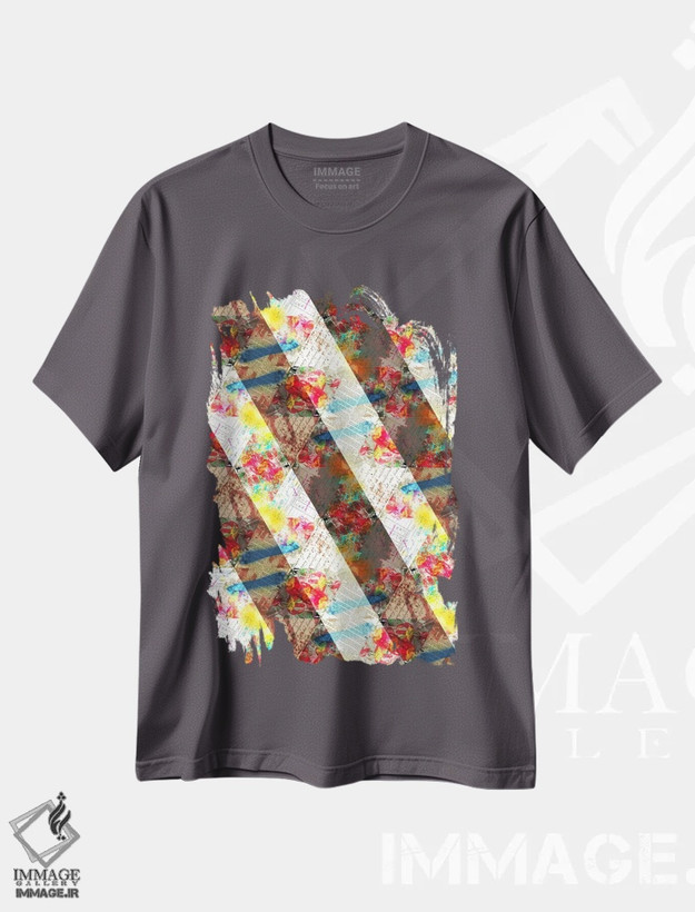 تیشرت طوسی طرح دار بافت گلدار اثر فایو بای فایو کالکتیو
