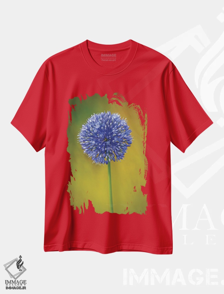 تیشرت قرمز طرح دار Colorado, Fort Collins. Blue Allium Flower Close-Up.,نمای نزدیک گل آلیوم آبی اثر جینز گالری