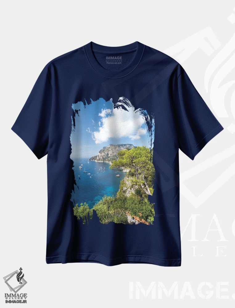 تیشرت سرمه ای طرح دار Capri Island, Italy,بلودره تراگارا در تابستان، جزیره کاپری، ایتالیا اثر یان بکه
