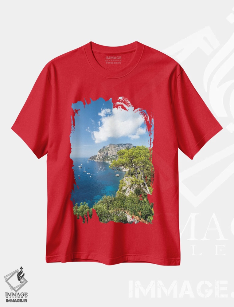 تیشرت قرمز طرح دار Capri Island, Italy,بلودره تراگارا در تابستان، جزیره کاپری، ایتالیا اثر یان بکه