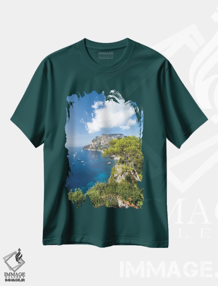 تیشرت سبز طرح دار Capri Island, Italy,بلودره تراگارا در تابستان، جزیره کاپری، ایتالیا اثر یان بکه