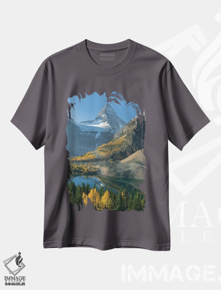 تیشرت طوسی طرح دار Mount Assiniboine Provincial Park, British Columbia, Canada,درختان لارج در پاییز پایین کوه اسی نیبوین با دریاچه سان برست، پارک استانی کوه اسی نیبوین، بریتیش کلمبیا، کانادا اثر کوین شافر