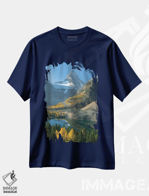 تیشرت سرمه ای طرح دار Mount Assiniboine Provincial Park, British Columbia, Canada,درختان لارج در پاییز پایین کوه اسی نیبوین با دریاچه سان برست، پارک استانی کوه اسی نیبوین، بریتیش کلمبیا، کانادا اثر کوین شافر