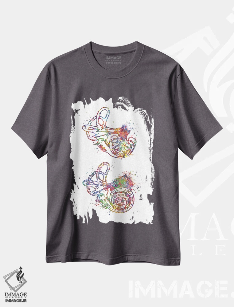 تیشرت طوسی طرح دار گوش داخلی اثر جنفی آرت