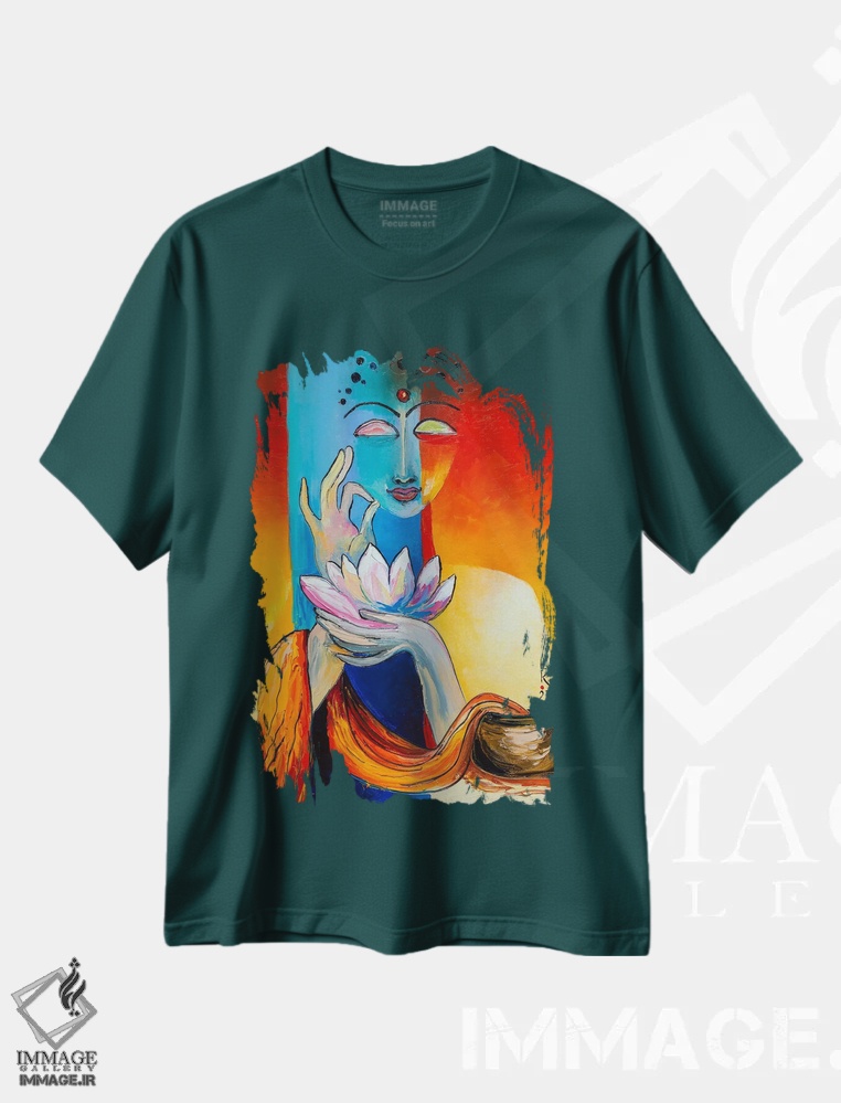 تیشرت سبز طرح دار مدیتیشن اثر کوپتسووا آرت