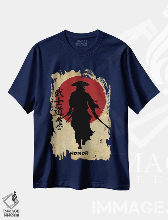 تیشرت سرمه ای طرح دار شرافت بوشیدو اثر دورو آرت