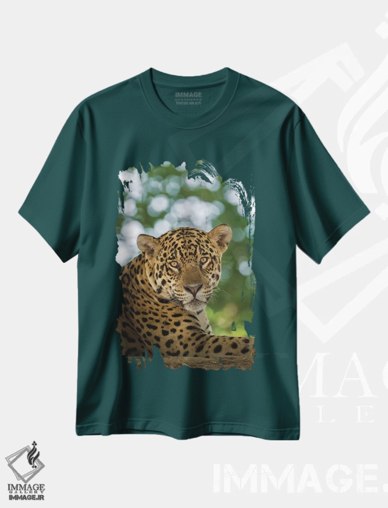تیشرت سبز طرح دار Pantanal Conservation Area, Brazil,پرتره جگوار وحشی در حال استراحت، منطقه حفاظت شده پانتانال، برزیل اثر جینز گالری