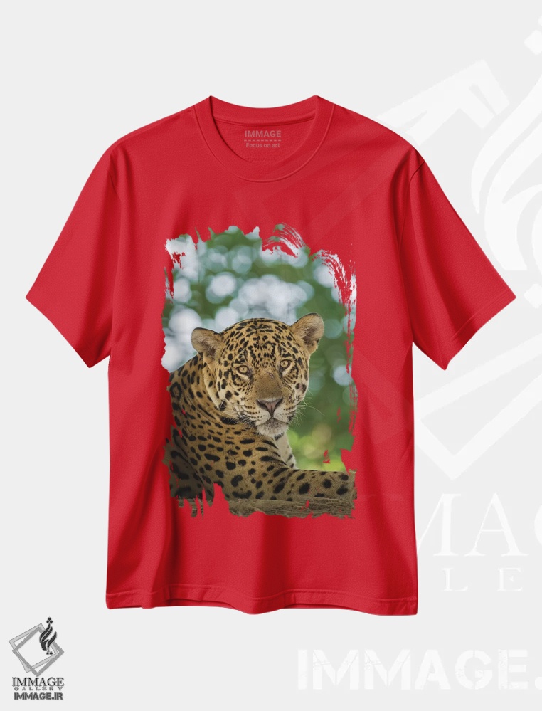 تیشرت قرمز طرح دار Pantanal Conservation Area, Brazil,پرتره جگوار وحشی در حال استراحت، منطقه حفاظت شده پانتانال، برزیل اثر جینز گالری