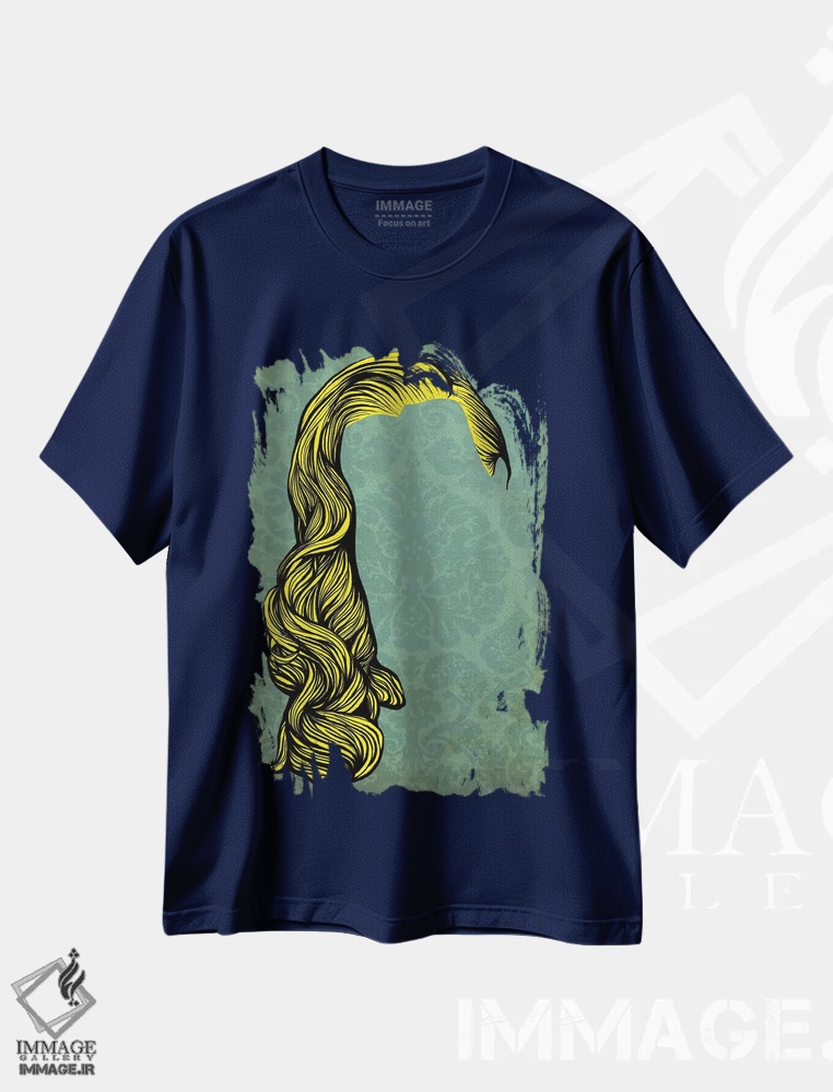 تیشرت سرمه ای طرح دار موی بزرگ اثر فایو بای فایو کالکتیو